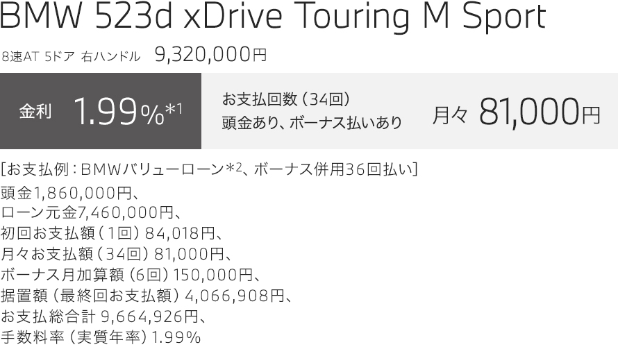 BMW 523d xDrive Touring M Sport　お支払い例